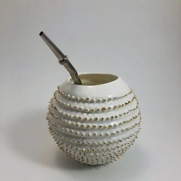 New Handmade Ceramic Yerba Mate Gourd with Straw - Picture 4 of 4